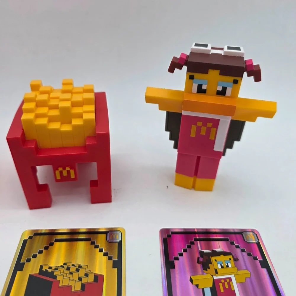 McDonald's Minecraft Happy Meal Toy Soda, Birdie, and Fry Helmet with Cards